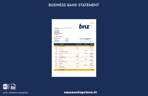 stile verificato Modello Word e PDF dell'estratto conto dell'organizzazione banc